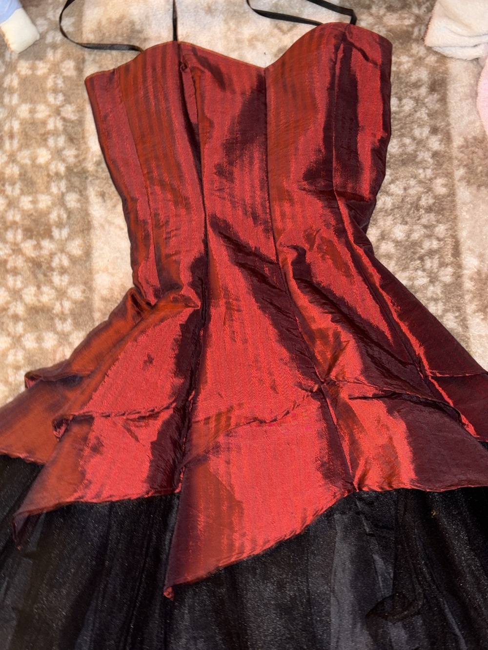 Rare Steppin' Out Strapless Red and Black Asymmetrical Evening Dress